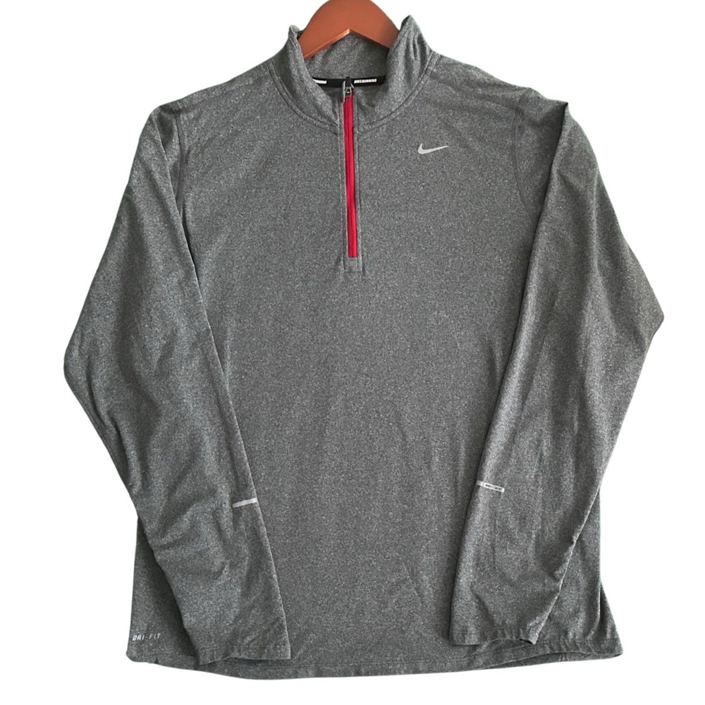 Nike Running Element Dri-FIT 1/4 Zip Pullover Gray Red Large